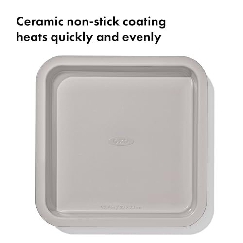 OXO Good Grips Non-Stick Pro Ceramic Coated Metal Bakeware 9” Square Cake Pan – Biscuit - color: Biscuit, size: 9" Square Cake Pan