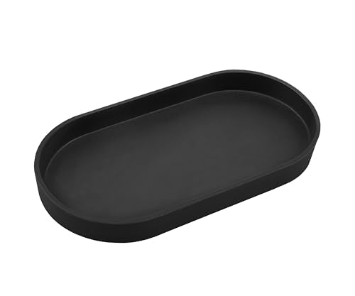 Black Small Tray (10 inch), Oval Tray for Kitchen Counter, Bathtub Bathroom Vanity Items, Countertop Organizer, Coffee Accessory, Bar, Serving Seasoning, Salt and Pepper, Soap, Perfume. - color: Black, size: 10.2" x 5.5" x 1.1"