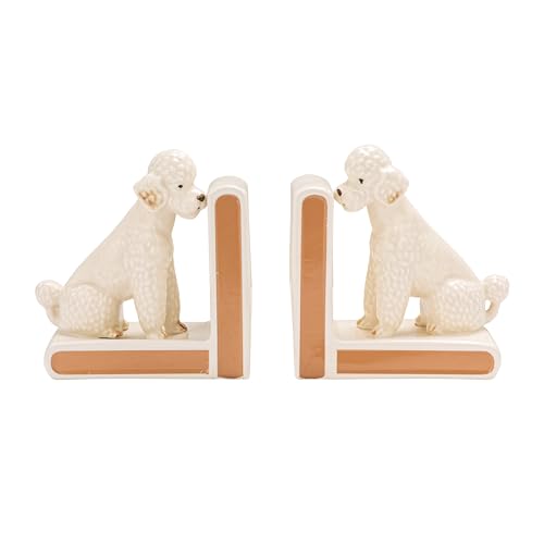 Creative Co-Op 2-Piece Hand-Painted Stoneware Vintage Poodle Bookends, White and Gold Finish