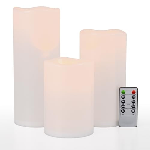 6" 8" 10" x 4" White Large Waterproof Outdoor Flameless Candles Battery Operated LED Flickering Pillar Candles with Remote and Timer for Indoor Outdoor Lanterns, Long Lasting, Set of 3 - color: White