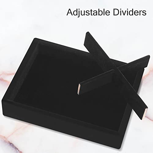 DesignSter Small Jewelry Tray-Ring Organizer 2PCS Premium Velvet Rings Earrings Display Tray Storage Insert Holder for Jewelry Box, Drawer, Dresser (4 Grids, Black) - color: Black, size: 4 Grids
