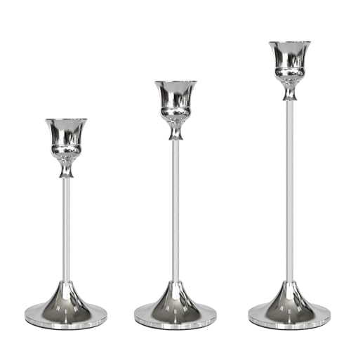 Showin Candlestick Holders Silver, 3 Packs Taper Candle Holder for Candlesticks, Candle Sticks Holder Decor for Home Decor - color: Silver