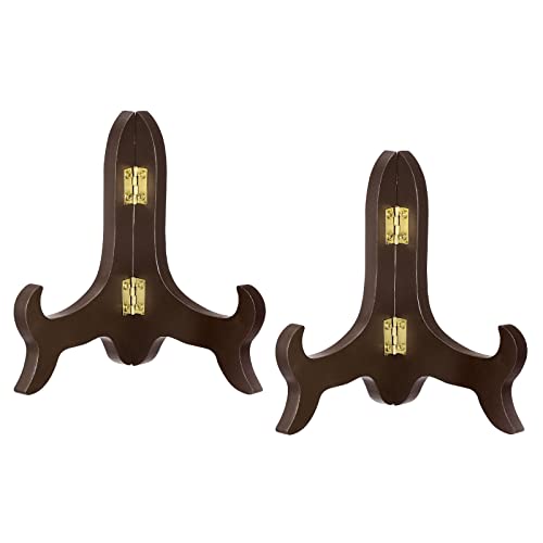 uxcell 2pcs 5" Easel Plate Holder, Wooden Folding Display Stand Brown for Decorative Picture Frame - color: Brown, size: 5"