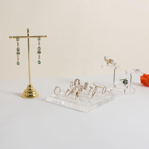 GemeShou Transparent Ring storage tray with 12 clips, Acrylic Jewelry ring display stand for selling, Clear Ring Jewelry holder for show【Acrylic ring tray with 16 clips】
