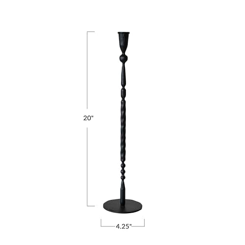 Creative Co-Op Wide Decorative Hand-Forged Metal Taper Holder, Black - size: 5" Round x 20"H