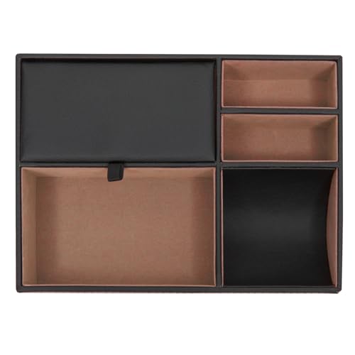 Juvale Mens Jewelry & Valet Tray Organizer - 10 x 7.3 x 2 in Black PU Leather - 5 Compartments Flip-Top Lid - Wallet, Key & Watch Organizer Tray - Catchall for Men