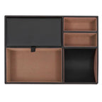 Juvale Mens Jewelry & Valet Tray Organizer - 10 x 7.3 x 2 in Black PU Leather - 5 Compartments Flip-Top Lid - Wallet, Key & Watch Organizer Tray - Catchall for Men