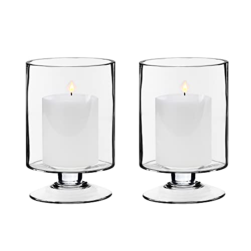 CYS EXCEL Glass Hurricane Pillar Candle Holders (H:8" W:4.75", 2 PCS) | Multiple Size Choices Short Stem Candle Jars | Stemmed Glass Cylinder Candle Vase - size: H-8" W-4.75"