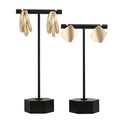 GemeShou Black Metal 2pcs Earring Display T Stand for Show, T Bar Jewelry Holder Tree for Retail Photography 【Black-Hexagon Base 2pcs Height 4.5" and 5.3"】 - color: B1/Black Hexagon Base 2pcs Height 4.5" and 5.3"