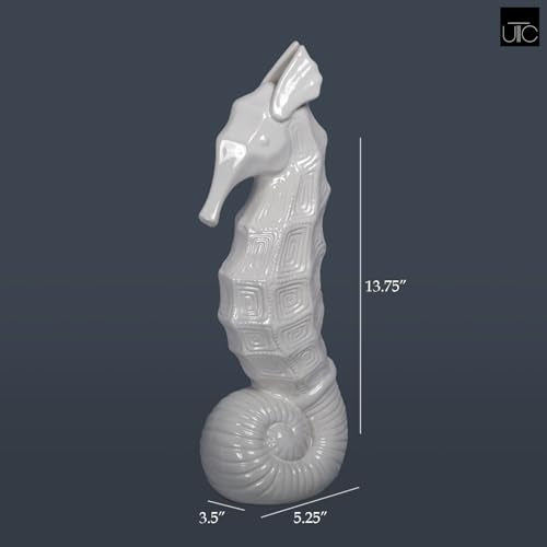 Modern Small Ceramic Seahorse Figurine, Unique Cermaic Figurines, Handcrafted Decorative Gloss Finish White Sculpture for Home, Garden,Office: 5.25"x3.50"x13.75"H - size: 5.25"x3.50"x13.75"H