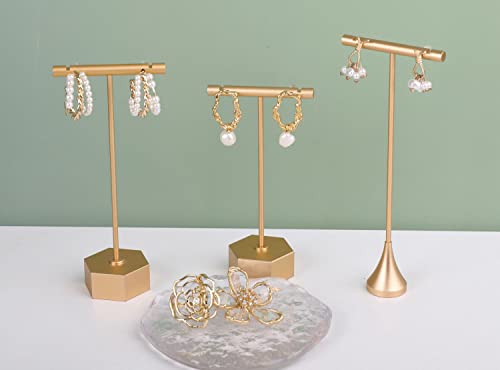 GemeShou Gold Metal 2pcs T Bar Earring Retail Display Stand for show, Tabletop Jewelry Tower Holder for Girl Women【Gold-Hexagon Base 2pcs Height 4.5" and 5.3"】 - color: A3/Gold Hexagon Base 2pcs Height 4.5" and 5.3"