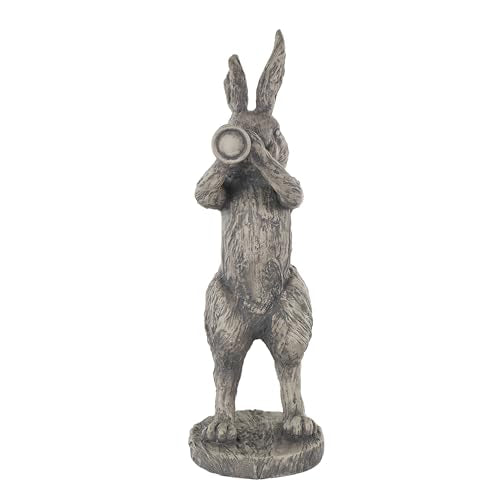 Deco 79 Polystone Rabbit Textured Sculpture with Telescope, 8" x 12" x 22", Gray - size: 8" x 12" x 22"