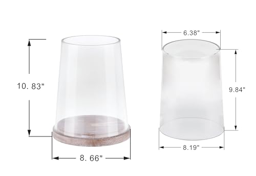 8" Wide Glass Hurricane Candle Holders with Handmade Sturdy Glass Sleeves and Distressed Brown Wood Base for Pillar Candle & Plants, Industrial, Farmhouse, Display Cloche Bell Jars, Table Centerpiece - color: Rustic Brown, size: 8.5"x11"