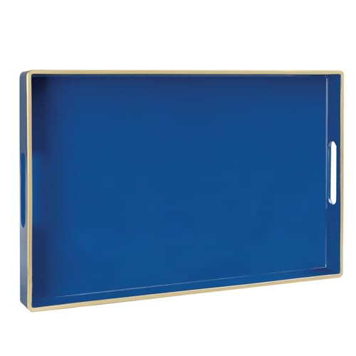 MAONAME Navy Blue Serving Tray with Handles, Modern Decorative Trays for Coffee Table, Plastic Rectangular Trays for Ottoman, Bathroom, Decor, 15.8” x 10.2” x 1.4" - color: Navy Blue, size: 15.8" x 10.2" x 1.4"