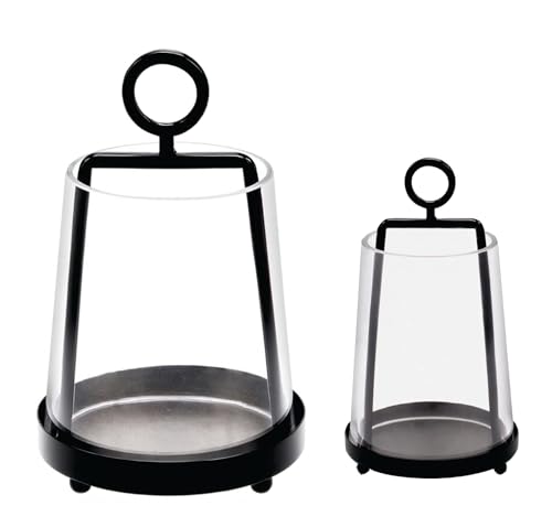 6" & 4" Wide Modern Farmhouse Metal Hurricane Candle Holder with Handmade Sturdy Glass Sleeve in Black for Pillar Candle & Plants, Glass Hurricane Lantern, Industrial, Minimalistic - color: Black, size: 6"x10" & 4"x7.5"