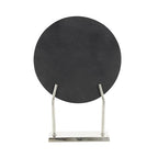 Deco 79 Marble Abstract Decorative Sculpture Textured Disk Home Decor Statue with Silver Stand, Accent Figurine 14" x 3" x 20", Black
