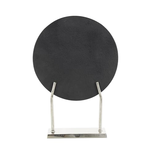 Deco 79 Marble Abstract Decorative Sculpture Textured Disk Home Decor Statue with Silver Stand, Accent Figurine 14" x 3" x 20", Black