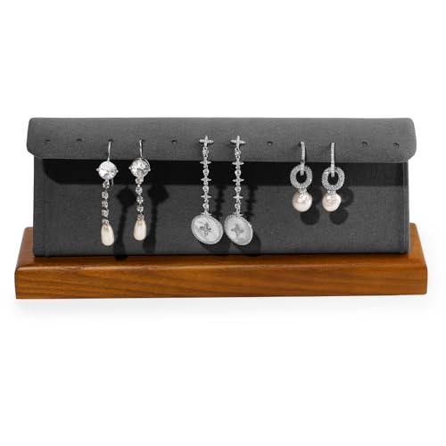 Solid Wood Jewelry Earrings Display Stand Small Jewelry Display for Long Earrings(Grey) - color: Grey