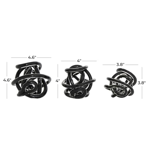 Deco 79 Glass Knot Decorative Sculpture Knotted Ball Home Decor Statues, Set of 3 Accent Figurines 5", 4", 4"W, Black - color: Black