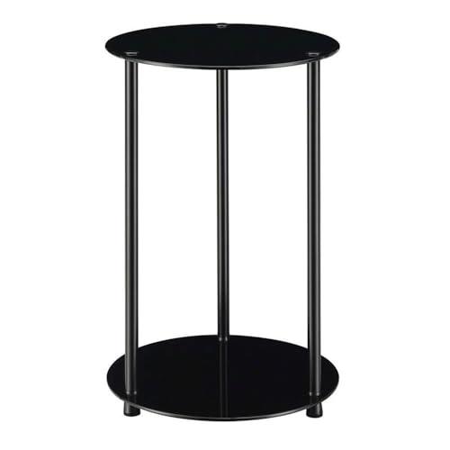 Convenience Concepts Designs2Go Classic Glass 2 Tier Round End Table 15.75" - Modern Side Table for Living Room, Tempered Glass Table with Storage Shelves for Bathroom, Bedroom, Office, Black/Black - color: Black Glass