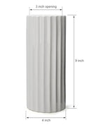 GeLive Glazed White Ceramic Vase Ribbed Straight Cylinder Minimalist Waterproof Flower Vase, Home Decor Centerpiece for Fresh Bud Artificial Dried Flowers 9 Inch Height - style: Straight Cylinder