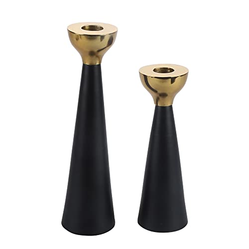 Rely+ Black & Gold Taper Candle Holders Set of 2 – Modern Metal Candlestick Holders for Dining Table Centerpiece, Home Décor, Wedding & Party Decorations