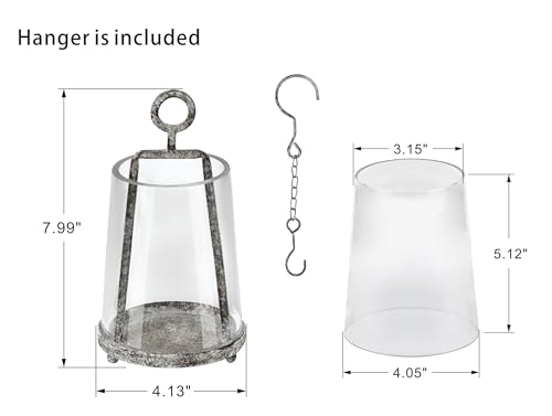 4" Wide Modern Farmhouse Metal Hurricane Candle Holder with Handmade Sturdy Glass Sleeve in Rustic Black for 2" Pillar Candle & Plants, Glass Hurricane Lantern, Industrial, Minimalistic - color: Black Shabby, size: 4"x7.5"