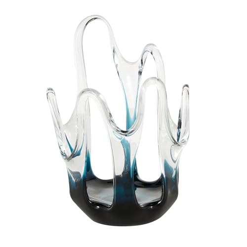 Deco 79 Glass Abstract Decorative Vase Ombre Centerpiece Vase with Wavy Oval Cutouts, Flower Vase for Home Decoration 7" x 7" x 10", Blue - color: Blue, size: 7" x 7" x 10"