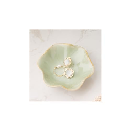 Mecaikru Ceramic Trinket Dish, Ring Tray, Decorative Jewelry Dish for Earrings Necklaces Watch Keys, for Women, White Green - color: White Green