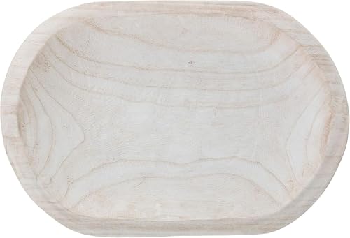 BOLTCORRSE Large Whitewashed Decorative Wood Bowl - Hand Carved Paulownia Tray for Coffee Table Centerpiece & Entryway Catchall - Organic Modern Farmhouse Decor