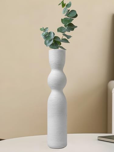 Tall Skinny Vase 15 Inch Thin Vases, Handmade Ceramic Flower Vase Modern Minimalist Style for Living Room, Home, Office, Centerpiece,Table, Wedding Party (White - color: 15inch&white