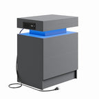 LIKIMIO Night Stand with Charging Station, Modern Grey Nightstand with LED Light and Drawers, Bedside Tables/End Table for Bedroom - color: Grey