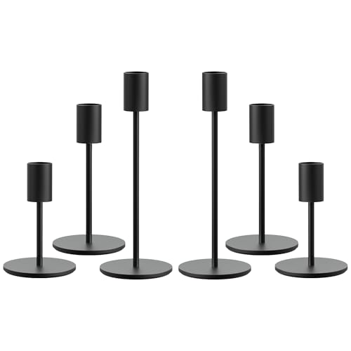 FSyueyun Black Candle Holder Taper Candle Holders, Set of 6 Candle Stick Holders Decor for Mantel Table Centerpiece, Used for Wedding, Dinning, Housewarming Gift - color: Black, size: Set of 6