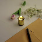 WGV Gold Speckled Tea Light Votive Candle Holder 2.2x2.75, Small Tiny Utility Cylinder Mercury Glass Vase, Home Accent Decor, 1 Pc - color: Gold-cylinder-2.75"