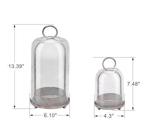 6" & 4" Wide Versatile Modern Metal Hurricane Lantern with Handmade Sturdy Glass Dome in Vintage White for Pillar Candle & Plants, Industrial, Farmhouse, Shabby Chic - color: White Shabby, size: 4"x7.5" & 6.3"x11.2"