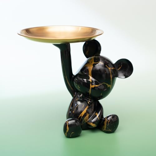 Key Holder Bowl Tray For Office Desk, Decorative Animal Bear Sculpture Home Decor Statue, Storage Tray For Entryway Table (Black & Gold) - color: Black & Gold