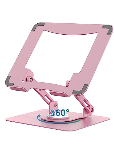 SOUNDANCE 360 Rotating Laptop Stand, Ergonomic Computer Riser for Desk, Adjustable Height Multi-Angle Metal Holder, Foldable Portable Notebook Elevating Base for Office & Home, Pink - color: Pink