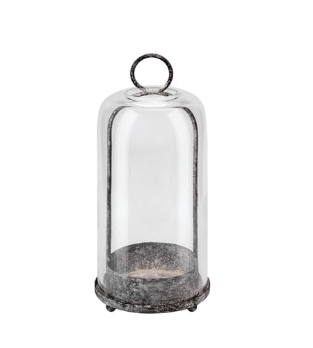 12" High Versatile Modern Metal Hurricane Lantern with Handmade Sturdy Glass Dome in Shabby Black for Pillar Candle & Plants, Industrial, Farmhouse (Black Shabby, 5"x12") - color: Black Shabby, size: 5"x12"