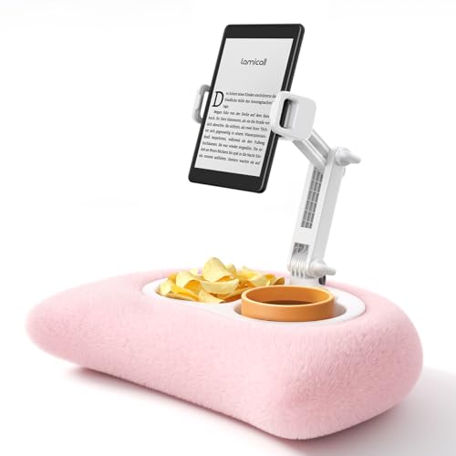 Lamicall Kindle Holder Tablet Pillow Stand - [360° Adjustable Arm][Soft & Washable] iPad Lap Holder, Kindle Accessories for Reading in Bed, iPad Stand with Bowl for 4.7-13" Tablet, E-Reader, iPhone - color: Pink