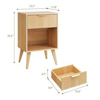 YAUKOMEL Fluted Night Stand with Opening Storage,Mid Century Bedside Table with Drawer,Wood Nightstand with Solid Wood Legs,End Table Side Table for Living Room,Bedroom,Natural CTG56Y - color: Natural