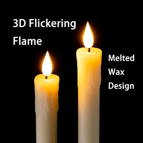 Homemory Real Wax LED Flameless Taper Candles with Remote Timer, 9.6 Inches Ivory Fake Candlesticks, Dripless Battery Operated Window Candle with 3D Flickering Flame for Fireplace Xmas Halloween - style: Farmhouse - Ivory 9.6"