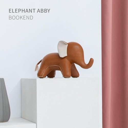 Bookend Elephant Abby, Leather Bookends for Shelves, Handmade Animal Home Decor, Zuny Series, Tan+Wheat - color: Elephant Abby