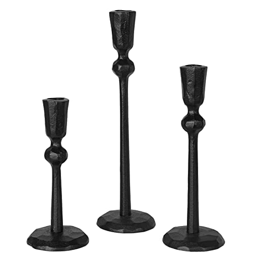 Iron Taper Candle Holder - Set of 3 Decorative Candle Stand, Candlestick Holder for Wedding, Dinning, Party - color: Black