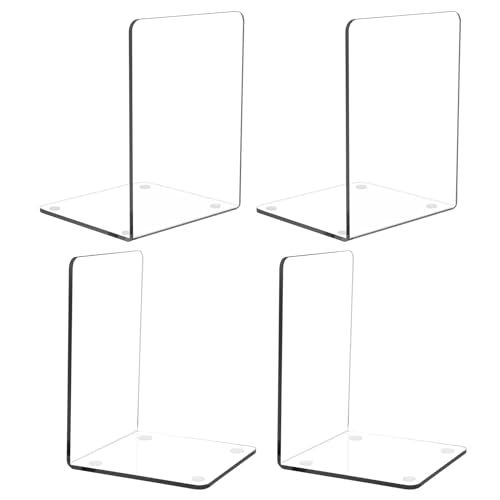 MerryNine 2 Pair Plastic Acrylic Bookends Pair Organizer Bookshelf Decor Decorative Bedroom Library Office School Supplies Stationery Gift (3.54x4.72x6.7 Inch) - color: Th:3mm/0.12", size: 4 Pcs - 3.54 x 4.72 x 6.7 in