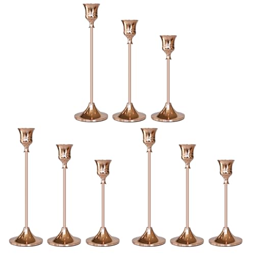 Candlestick Holders Rose Gold, 9 Packs Taper Candle Holder for Candlesticks, Candle Sticks Holder Decor for Home Decor - color: Rose Gold