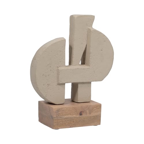 Sagebrook Home Modern Glam Abstract Sculpture - Geometric Design, Handmade Ecomix & Mango Wood, Elegant Home & Office Decor for Living Room, Bedroom & Desk, 13" Ivory Tan