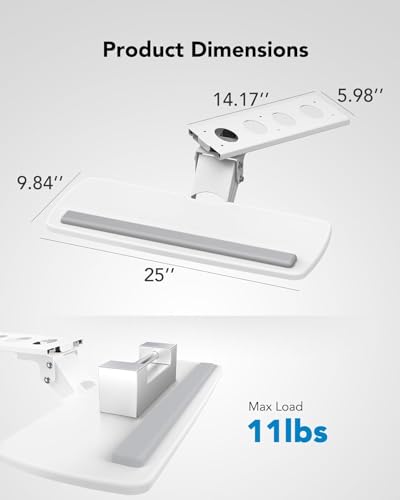 HUANUO Keyboard Tray Under Desk, 360 Adjustable Ergonomic Sliding Keyboard & Mouse Tray, Under Desk Keyboard Tray Slide Out, Keyboard Holder Under Desk for Typing in Home, Office Work, 25"W x 9.84"D - color: White