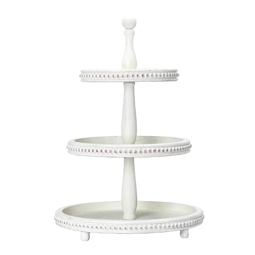 Creative Co-Op Round 3-Tier Decorative Wood Tray with Hobnail Edge, White - color: White, style: 3-Tier