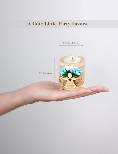 10 Pcs Handmade Wooden Tea Candle Holders, Baptism Gift, Baby Birthday Party Favors, Christening Guest Favors . (Light brown - blue) - color: Light Brown - Blue