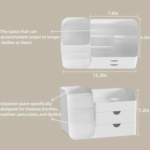 Booklov Makeup Organizer for Vanity, Countertop Cosmetic Display Case with Drawers, Bathroom Counter Beauty Caddy, Comfyroom Table Storage Holder for Skincare, Brush Eyeliner Eyeshadow Lipstick, White - color: White, size: M01